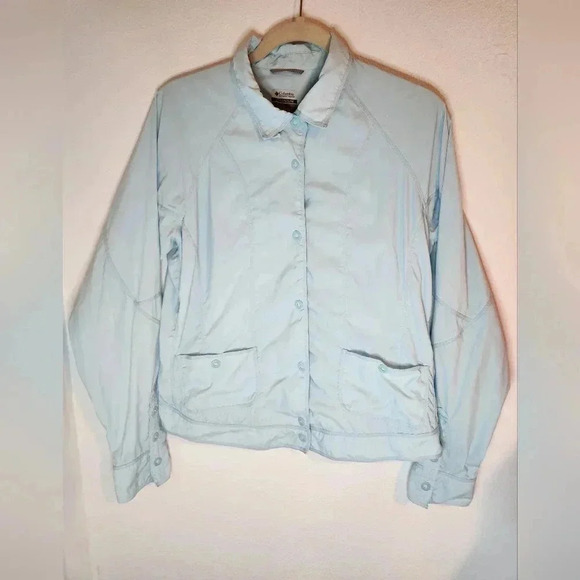 Columbia Titanium Women's L Nylon Button Snap Jacket Windbreaker Omni Dry Blue - Picture 3 of 11